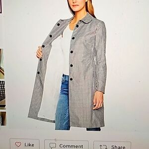 Anne Klein Black White Plaid Houndstooth Gingham Trench Jacket Coat Checkered 16